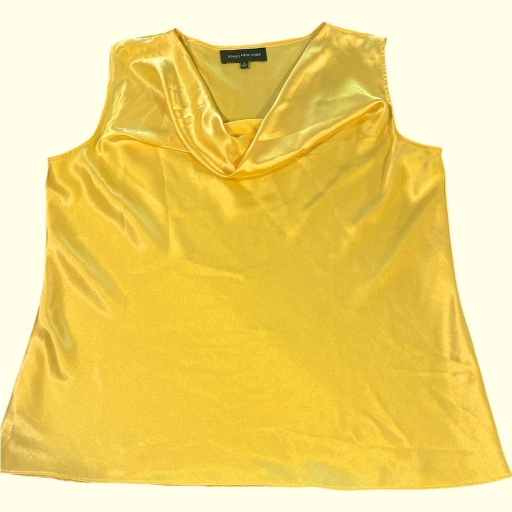 Jones New York Sleeveless Top Size 8 Yellow Draped Cowl Neckline Silky Finish - Picture 1 of 8